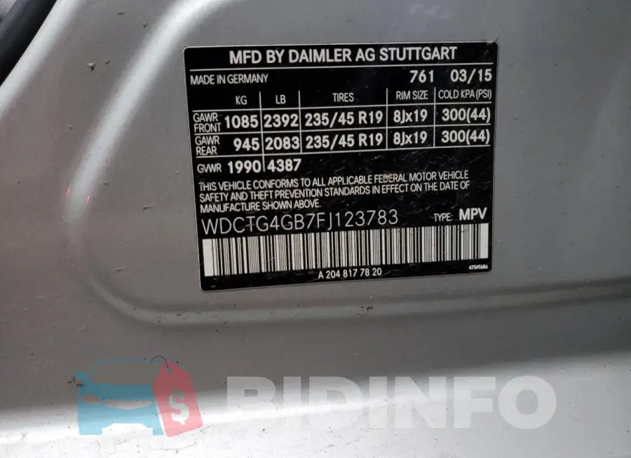 WDCTG4GB7FJ123783 Photo# 12