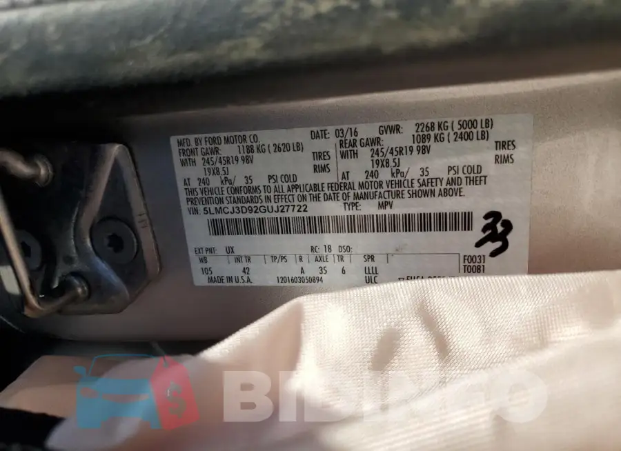 5LMCJ3D92GUJ27722 Photo# 13