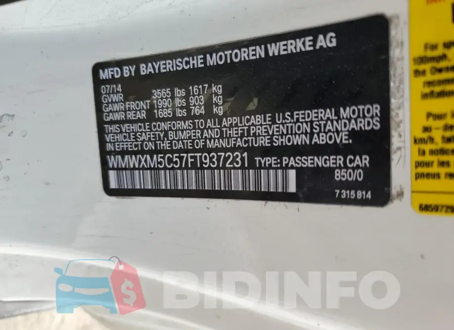 WMWXM5C57FT937231 Photo# 12