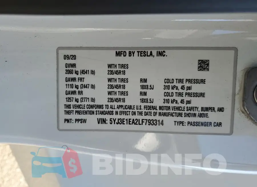 5YJ3E1EA2LF793314 Photo# 13