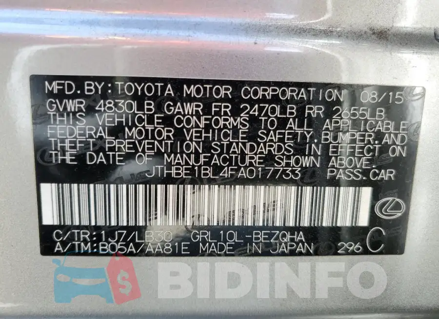 JTHBE1BL4FA017733 Photo# 13