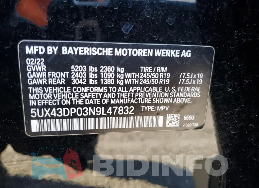 5UX43DP03N9L47832 Photo# 13