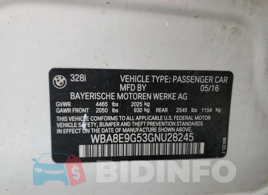 WBA8E9G53GNU28245 Photo# 12