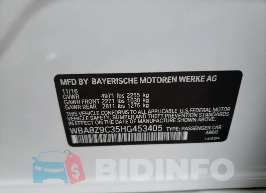 WBA8Z9C35HG453405 Photo# 12