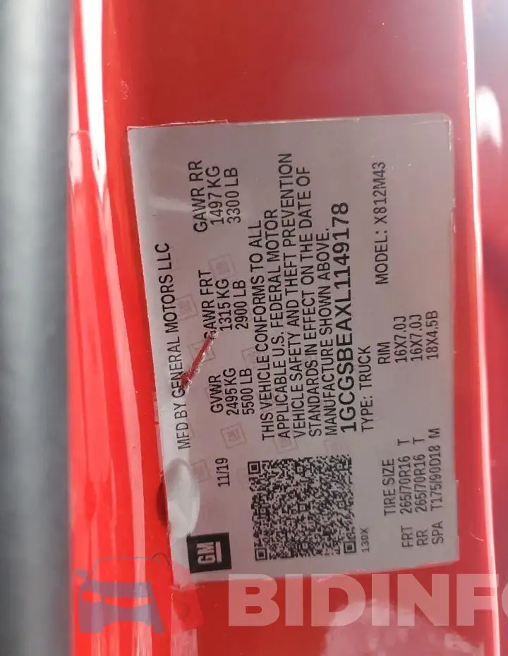 1GCGSBEAXL1149178 Photo# 12