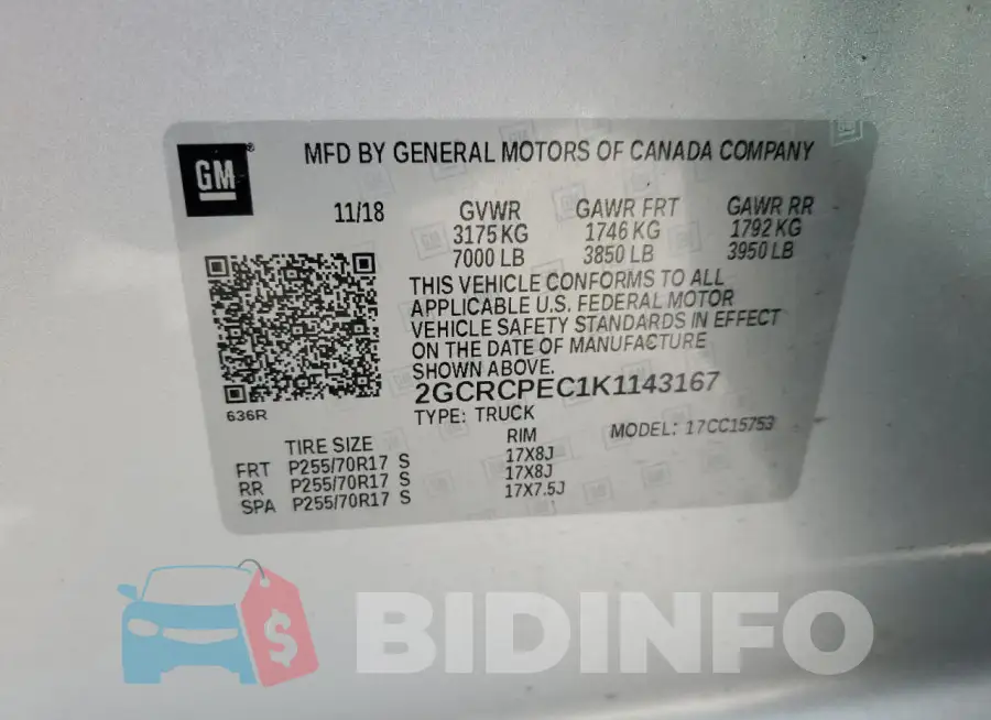 2GCRCPEC1K1143167 Photo# 13