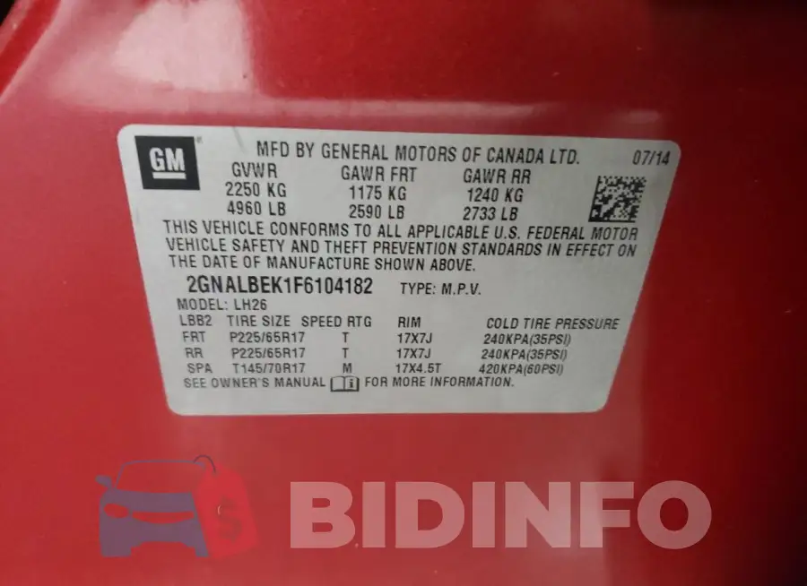 2GNALBEK1F6104182 Photo# 14