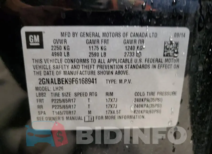 2GNALBEK9F6168941 Photo# 13
