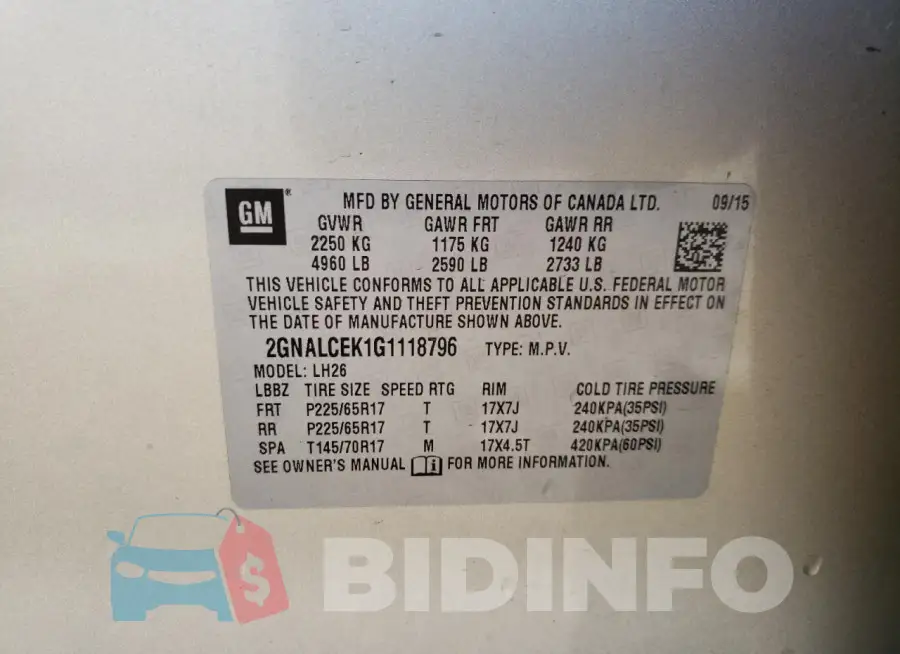 2GNALCEK1G1118796 Photo# 14