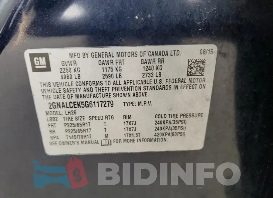 2GNALCEK5G6117279 Photo# 13