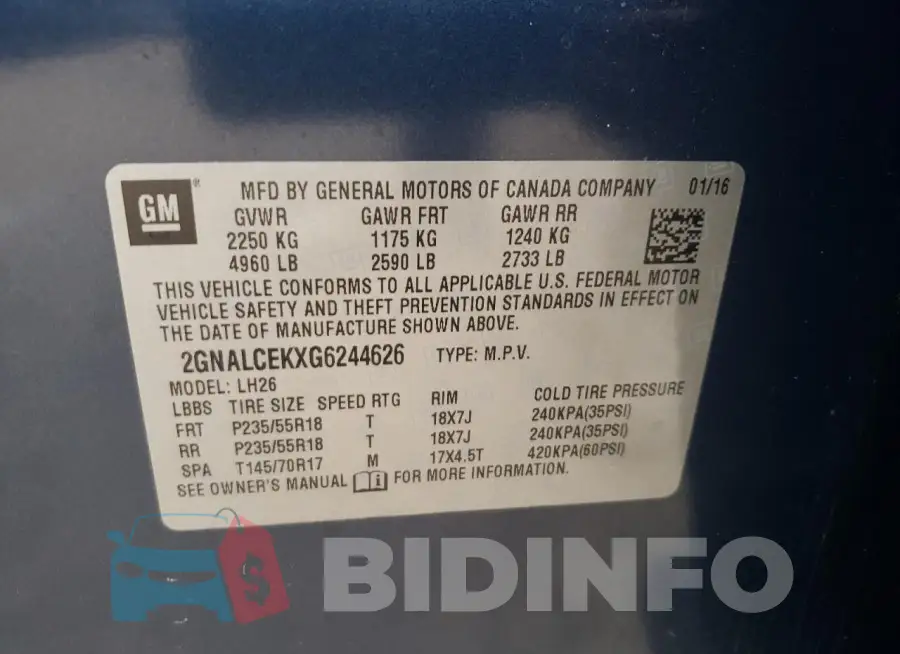 2GNALCEKXG6244626 Photo# 14