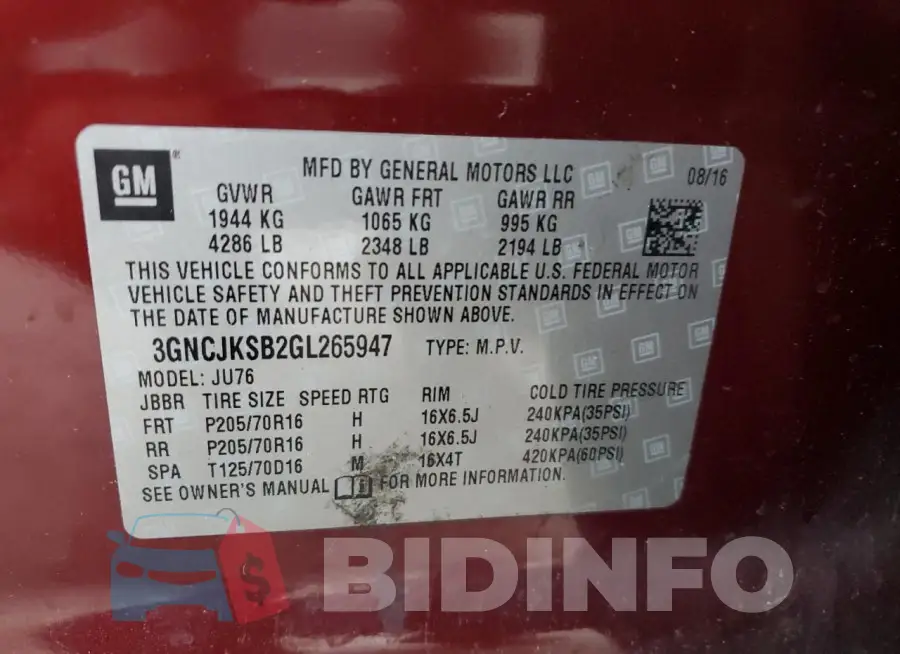 3GNCJKSB2GL265947 Photo# 12