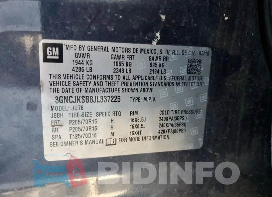 3GNCJKSB8JL337225 Photo# 13