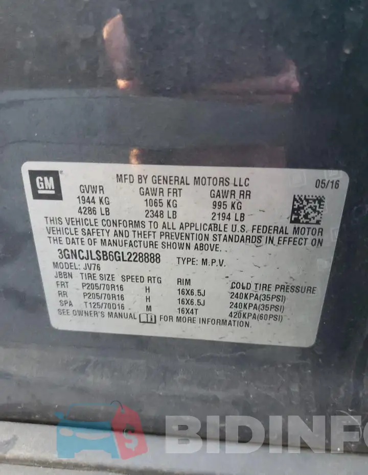3GNCJLSB6GL228888 Photo# 13
