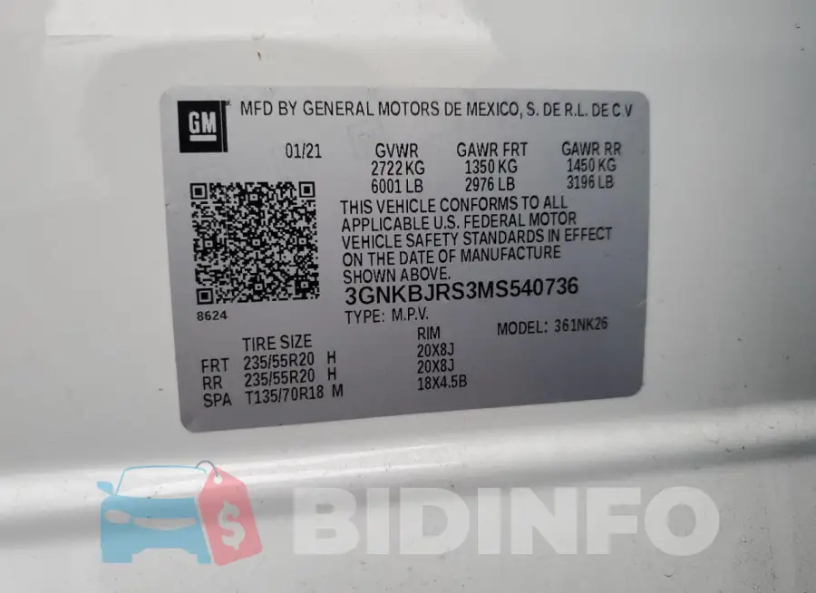 3GNKBJRS3MS540736 Photo# 12