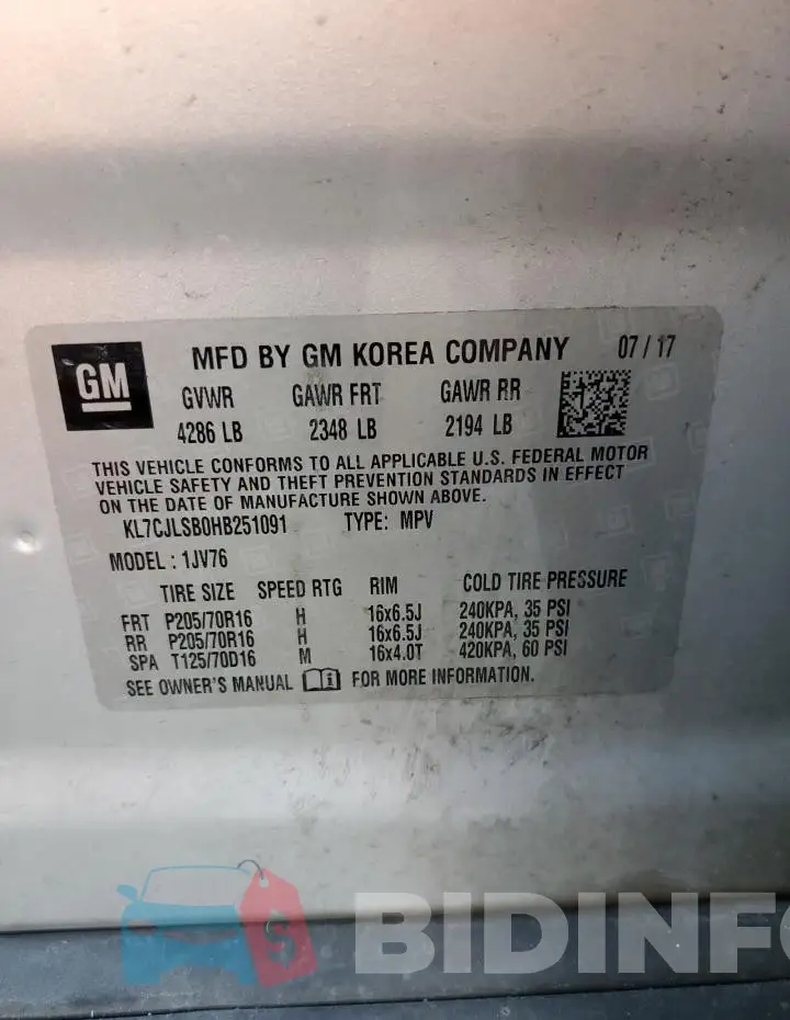 KL7CJLSB0HB251091 Photo# 13