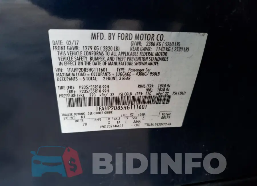 1FAHP2D85HG111601 Photo# 13