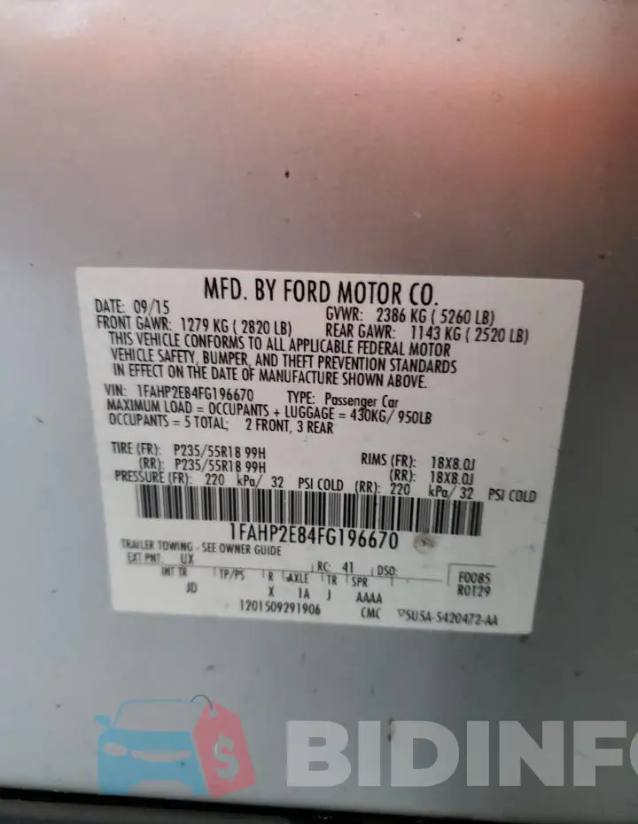 1FAHP2E84FG196670 Photo# 12