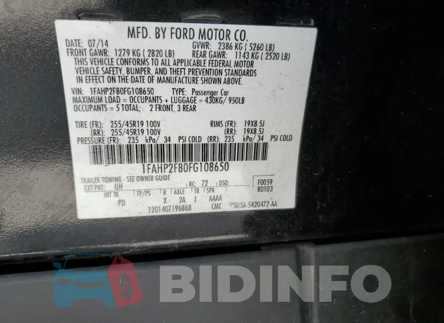 1FAHP2F80FG108650 Photo# 12