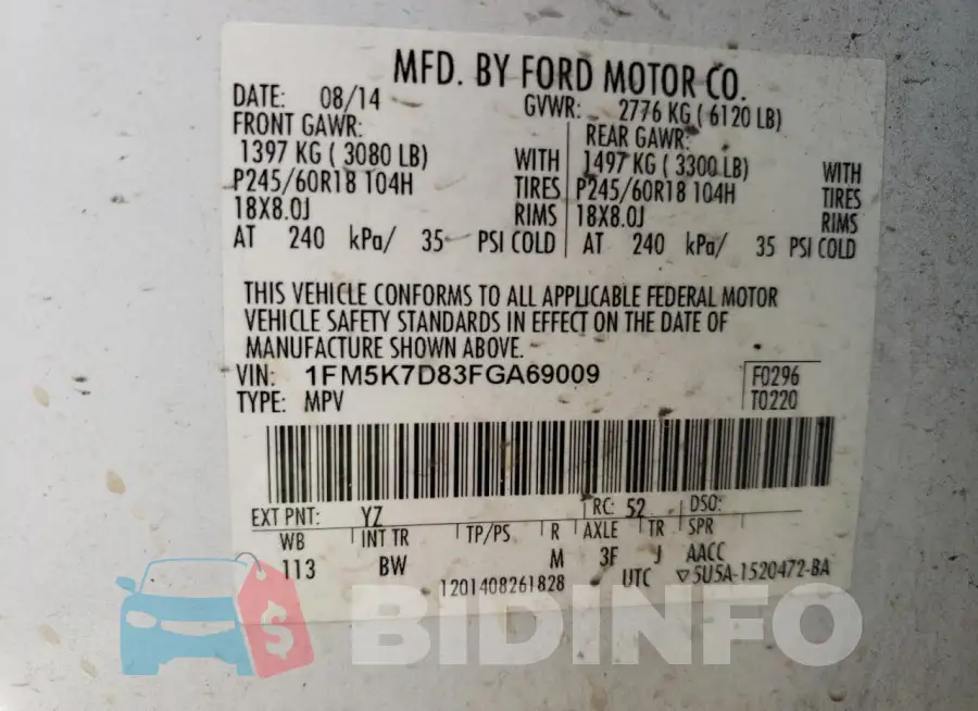 1FM5K7D83FGA69009 Photo# 13