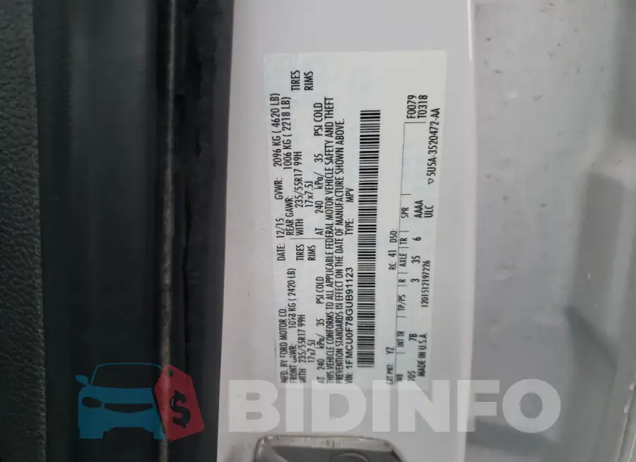 1FMCU0F78GUB91123 Photo# 12