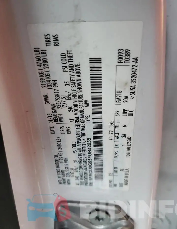 1FMCU0G95FUB42055 Photo# 13