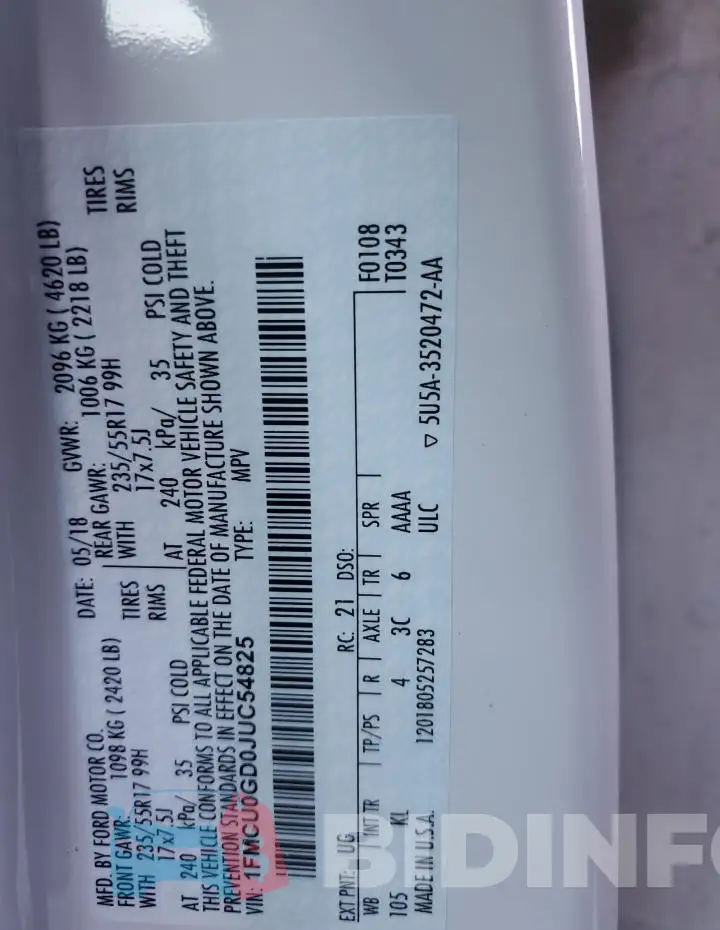 1FMCU0GD0JUC54825 Photo# 13
