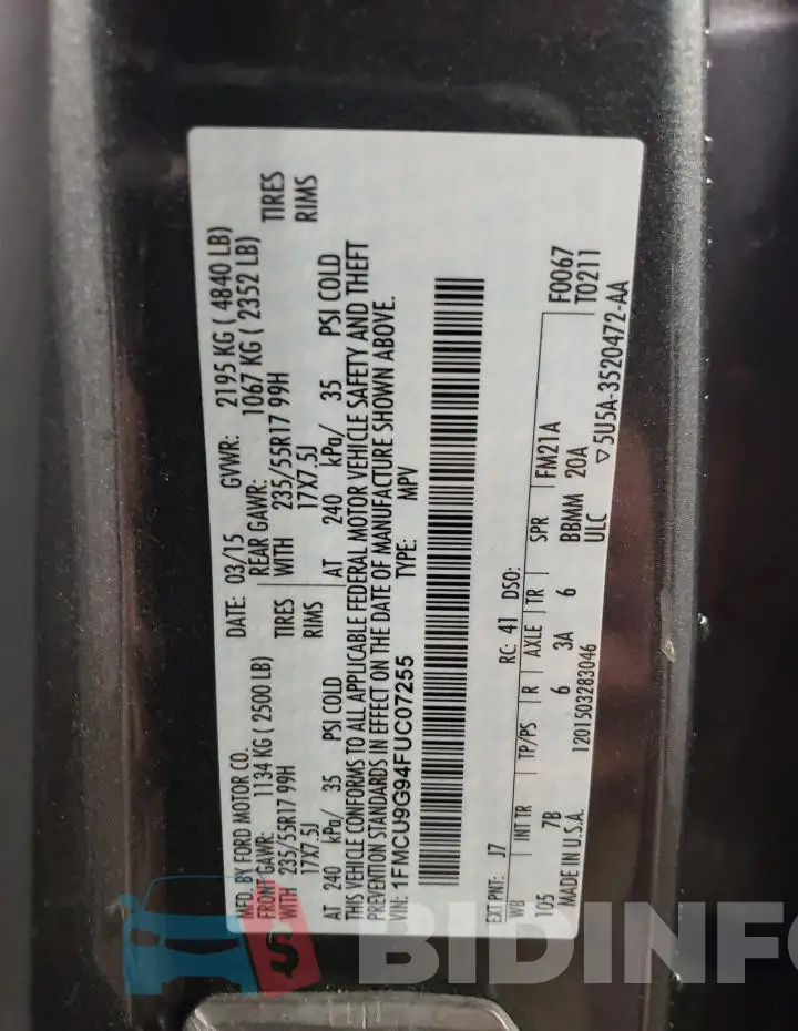 1FMCU9G94FUC07255 Photo# 12