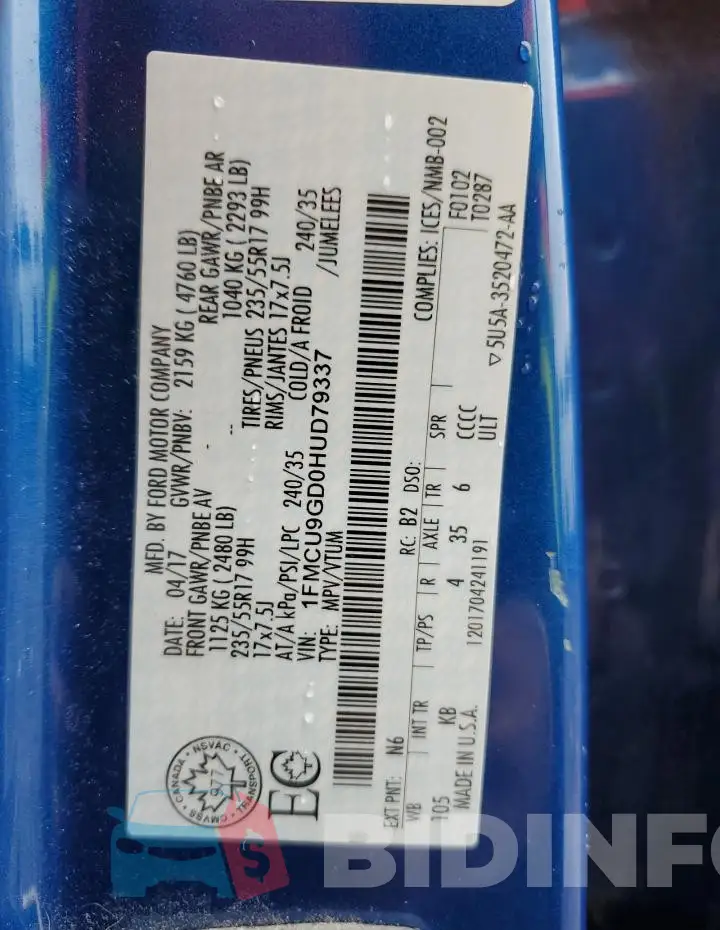 1FMCU9GD0HUD79337 Photo# 13