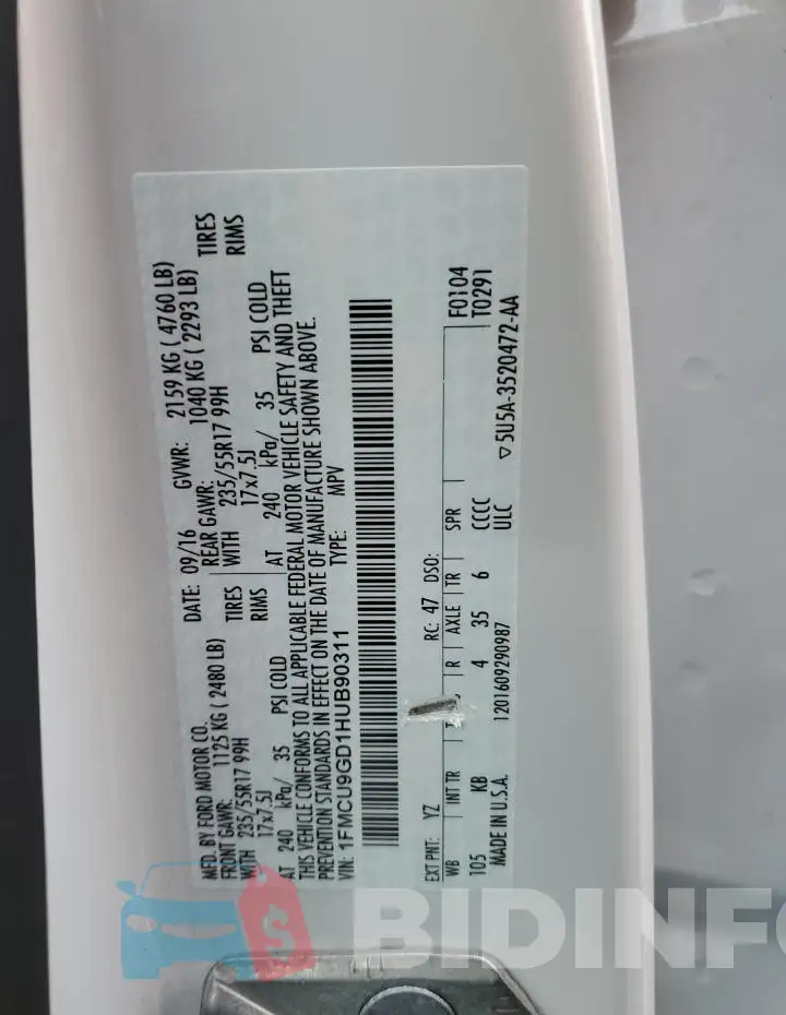 1FMCU9GD1HUB90311 Photo# 12