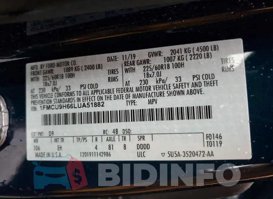1FMCU9H66LUA51882 Photo# 12