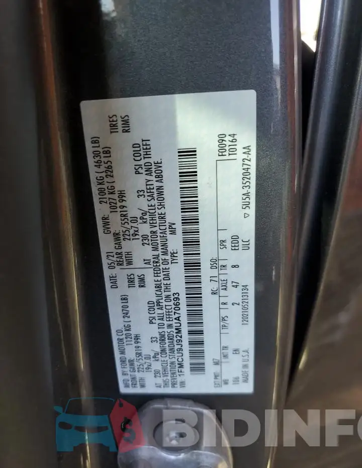 1FMCU9J92MUA70693 Photo# 13