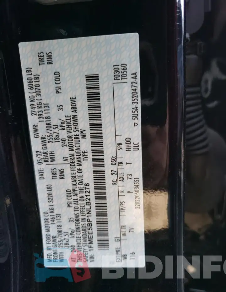 1FMEE5BP1NLB21278 Photo# 13