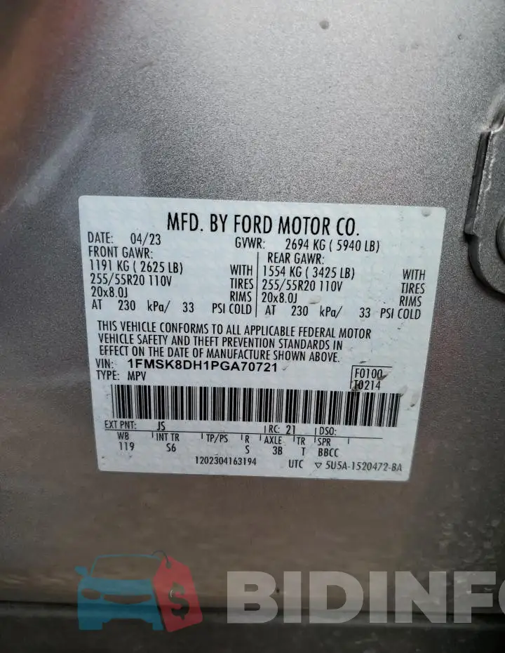 1FMSK8DH1PGA70721 Photo# 13