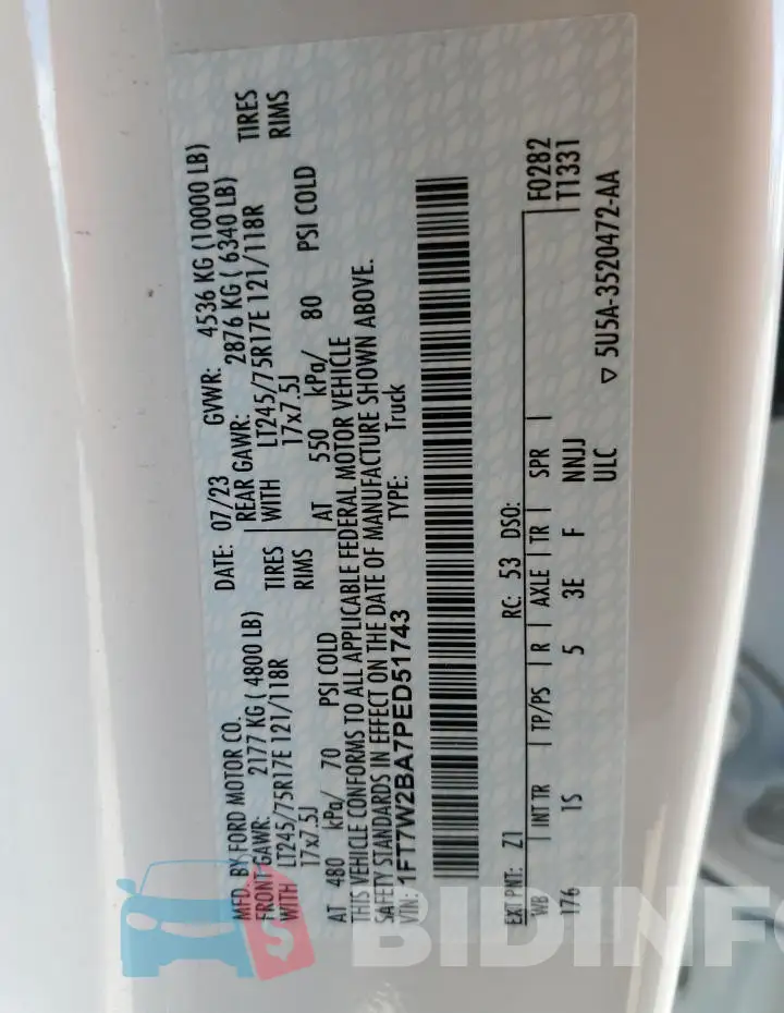 1FT7W2BA7PED51743 Photo# 12