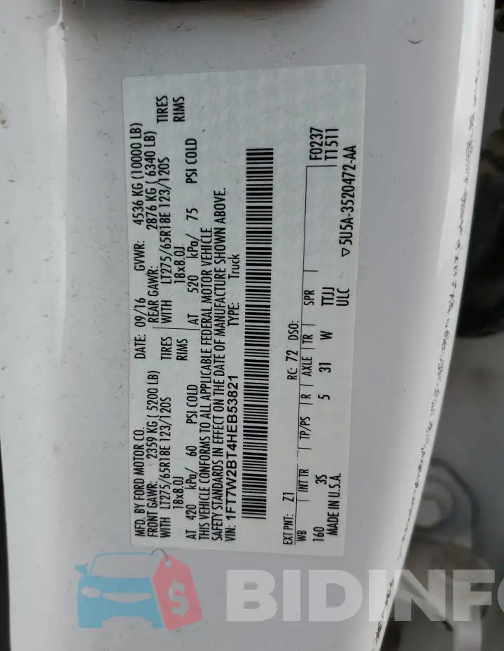 1FT7W2BT4HEB53821 Photo# 12