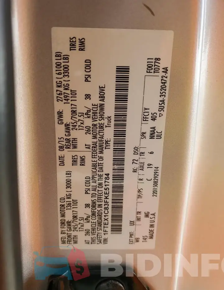 1FTEX1C83FKE51784 Photo# 12