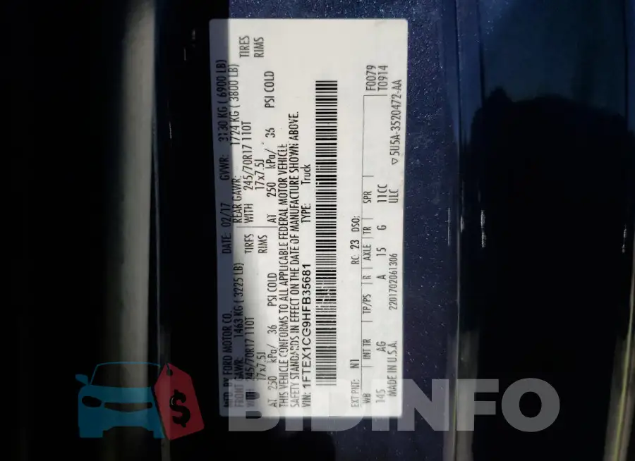 1FTEX1CG9HFB35681 Photo# 12