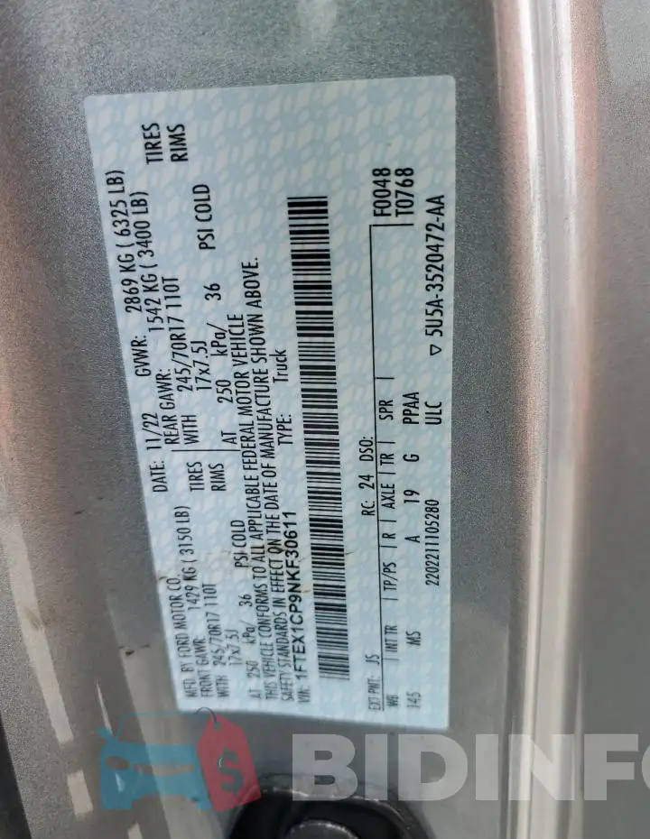 1FTEX1CP9NKF30611 Photo# 13