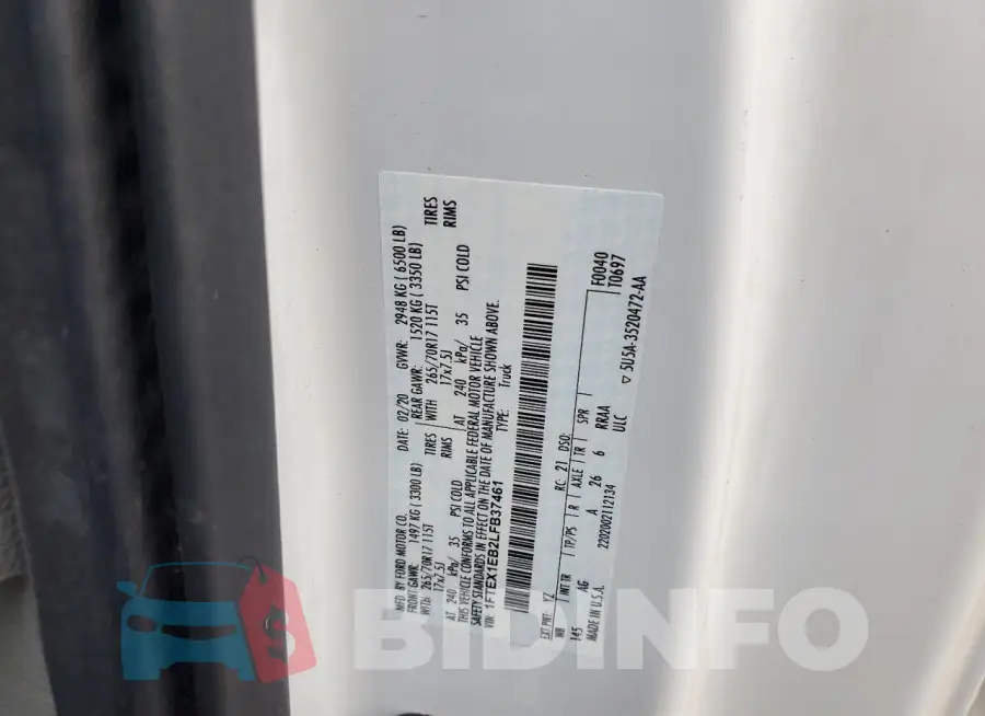 1FTEX1EB2LFB37461 Photo# 12