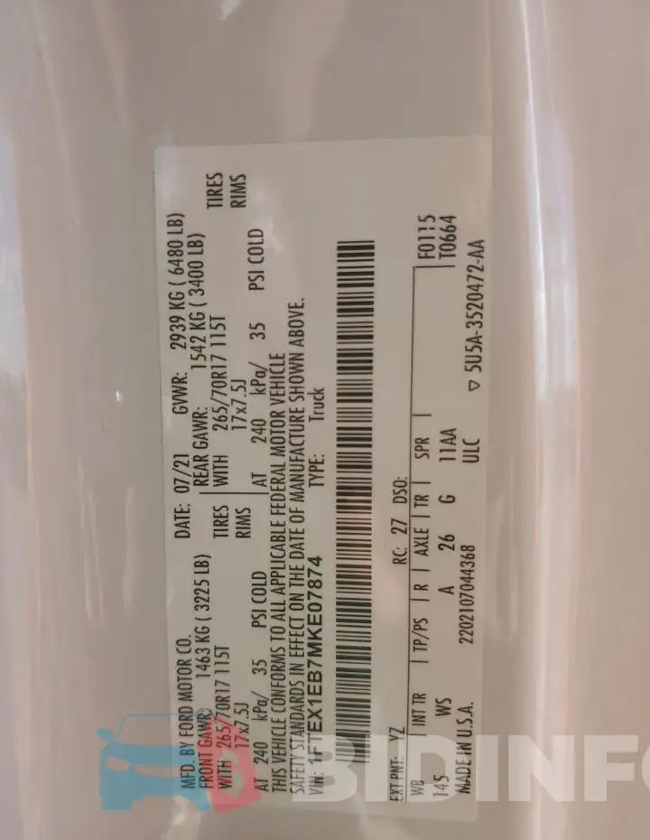 1FTEX1EB7MKE07874 Photo# 12