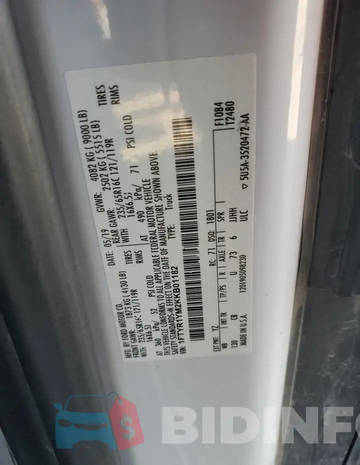 1FTYR1YM2KKB01182 Photo# 10
