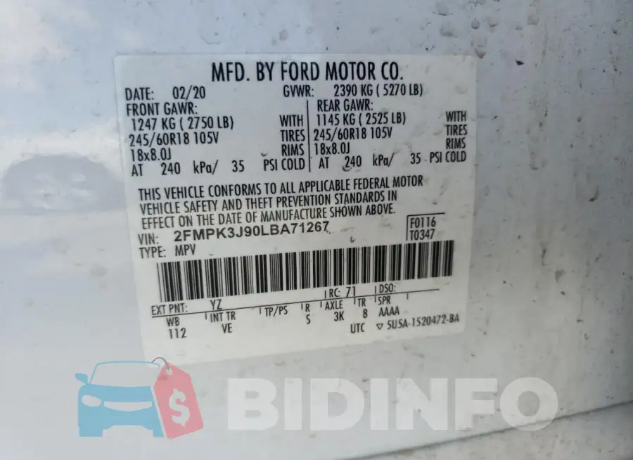 2FMPK3J90LBA71267 Photo# 12