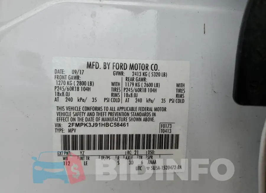 2FMPK3J91HBC58461 Photo# 13