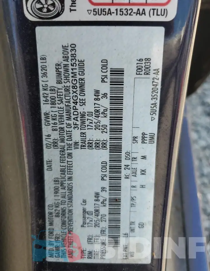 3FADP4GX8GM153830 Photo# 12