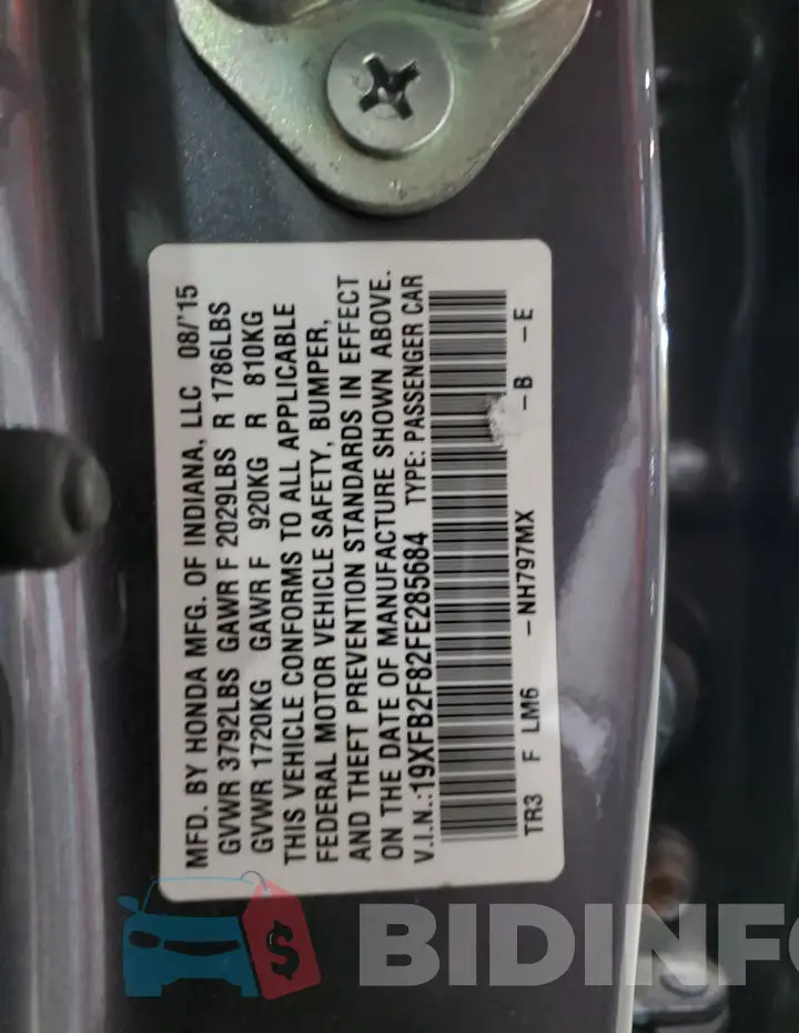 19XFB2F82FE285684 Photo# 12