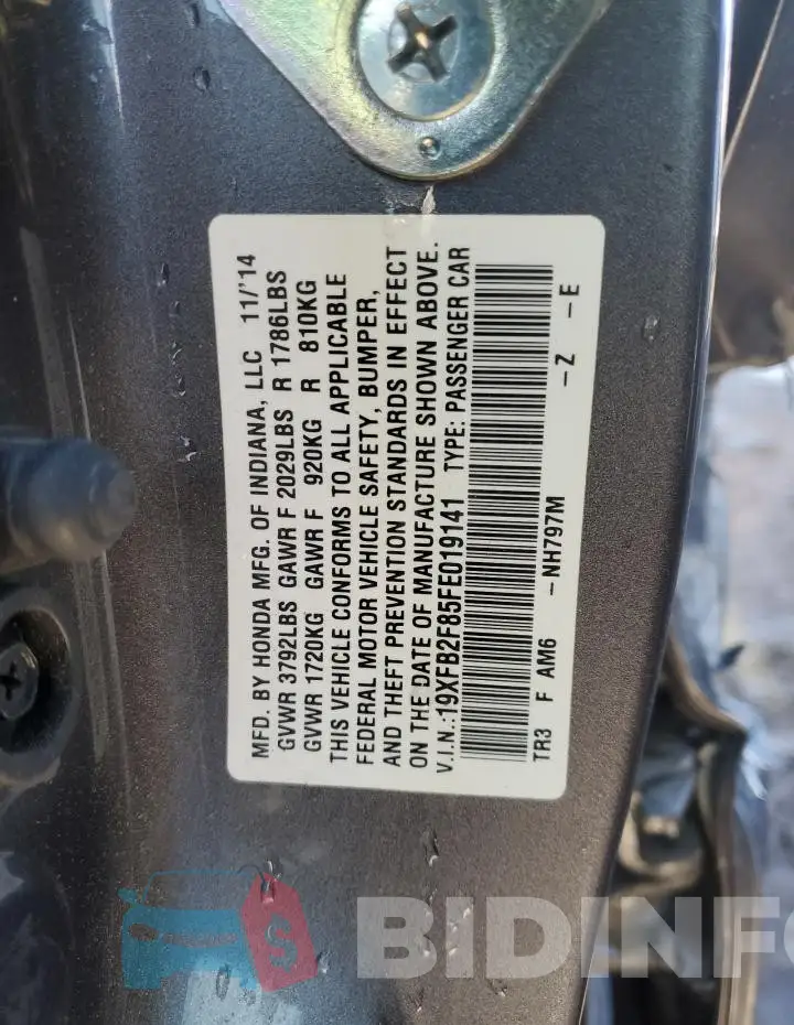 19XFB2F85FE019141 Photo# 12