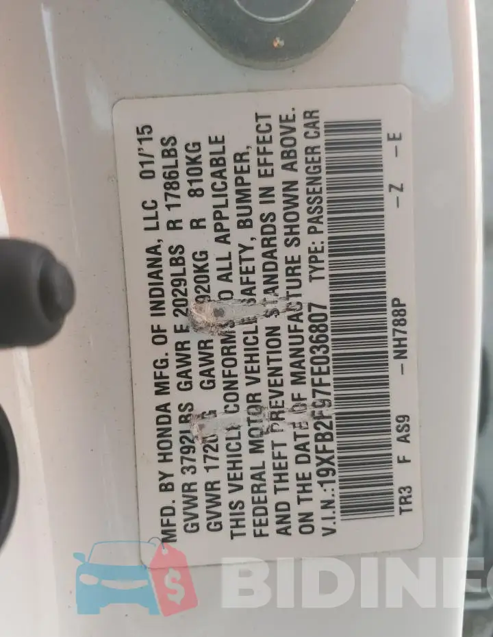 19XFB2F97FE036807 Photo# 12