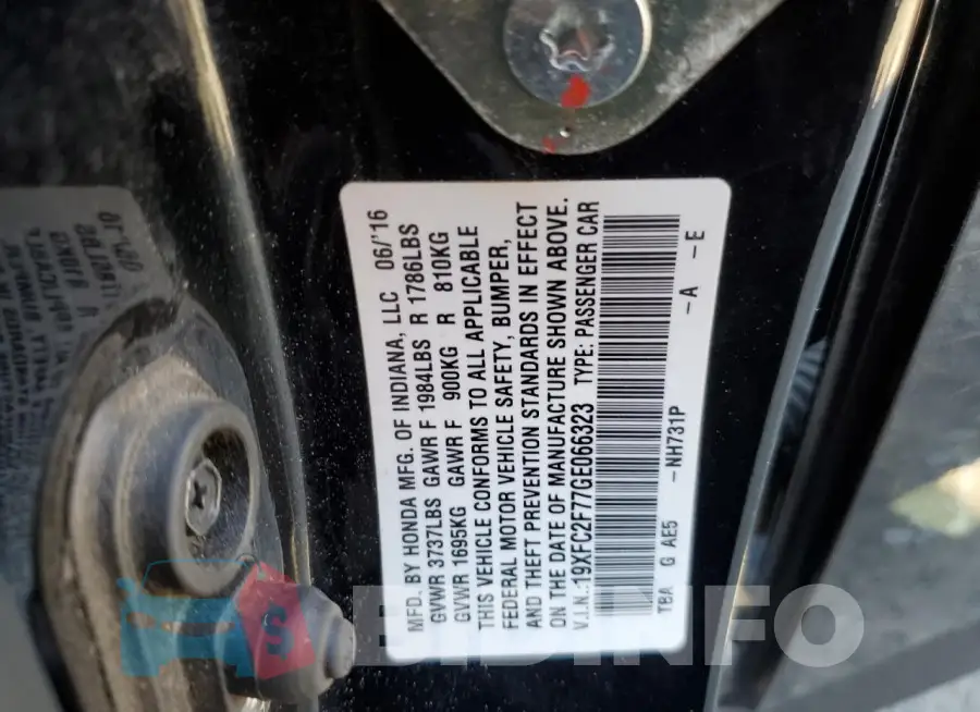 19XFC2F77GE066323 Photo# 12