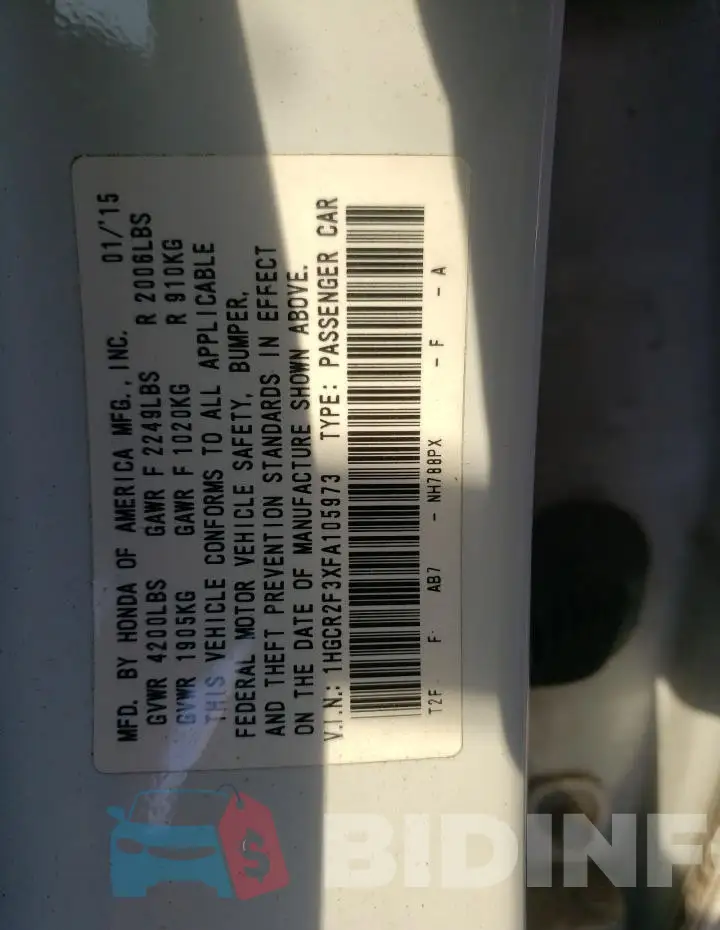 1HGCR2F3XFA105973 Photo# 12